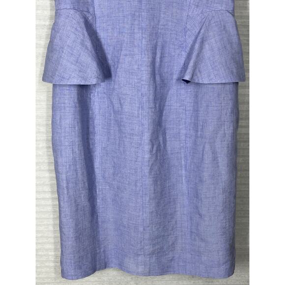 J Crew Peplum Linen Sheath Pencil Dress 4 French Blue Ruffle Career Suiting Work - Picture 5 of 12